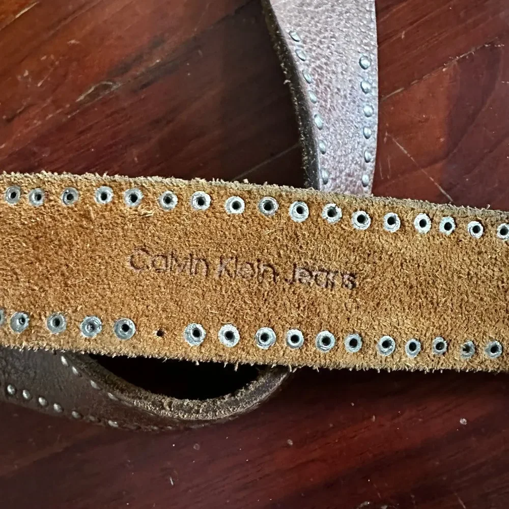 Calvin Klein Jeans Brown Studded Leather Belt Size Large